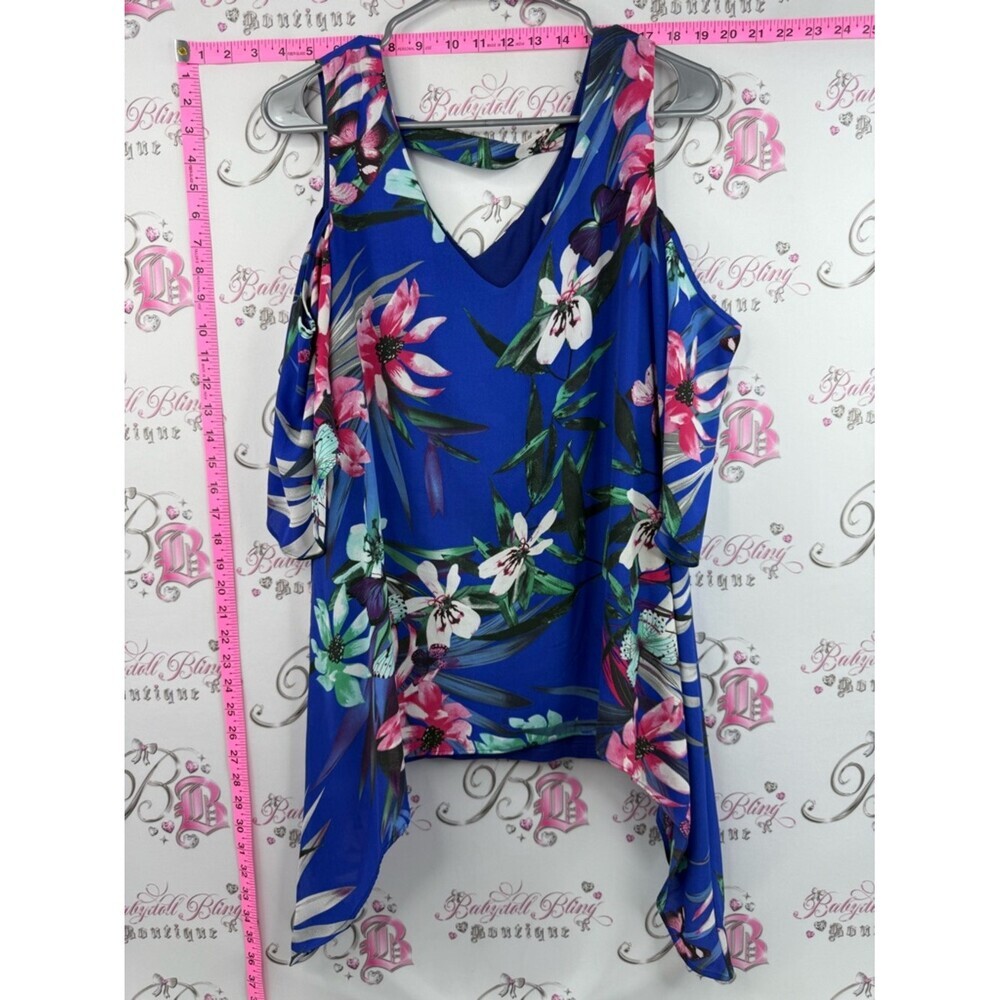 cleo blouse cold shoulder cut outs tropical Blue Floral Cold-Shoulder Tunic